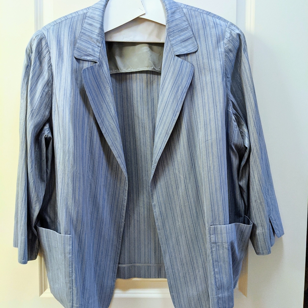 Blue Silk Striped Blazer Size 18W
